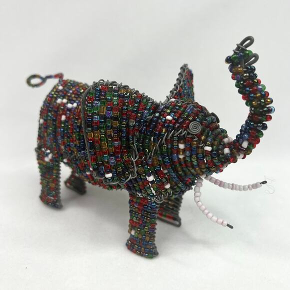 Fully Beaded Elephant Figure - Picture 1 of 5